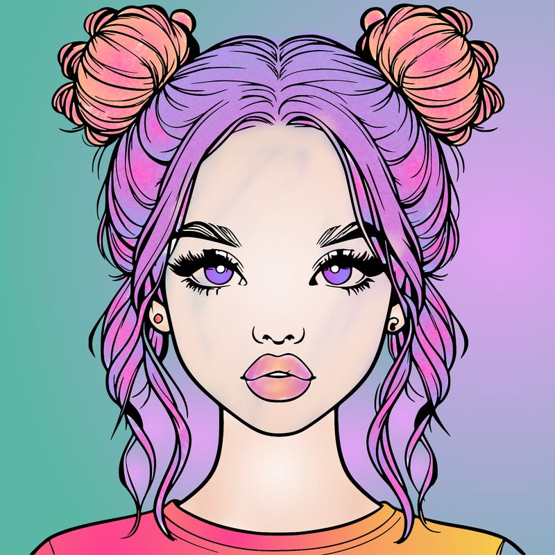 realistic girl with two buns in hair and lips