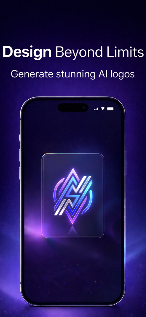 AI Logo Maker: Logo Design - Smartphone displaying a neon logo created with AI Logo Maker app