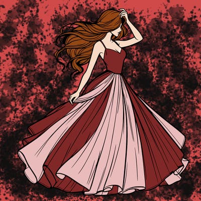 realistic woman with dress flowing in the wind