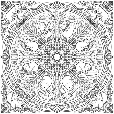Unleash your child's creativity with this charming beaver mandala coloring page, perfectly designed for kids aged 4-8. Watch them bring to life a symmetrical world of busy beavers and natural wonders.