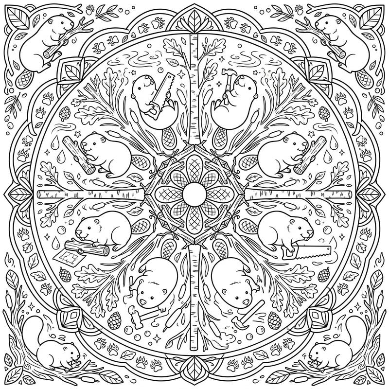Unleash your child's creativity with this charming beaver mandala coloring page, perfectly designed for kids aged 4-8. Watch them bring to life a symmetrical world of busy beavers and natural wonders.