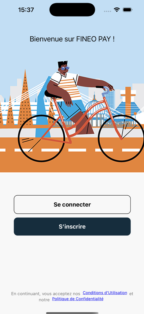 Fineo Pay - Fineo Pay mobile app welcome screen with login and signup buttons