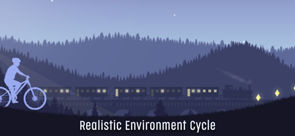 Mountain Bike Xtreme 2024 - 背景に列車が見える夜間サイクル中に走るマウンテンバイカーのシルエット