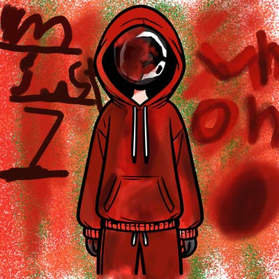 faceless girl in a tracksuit with a hood on and no hair