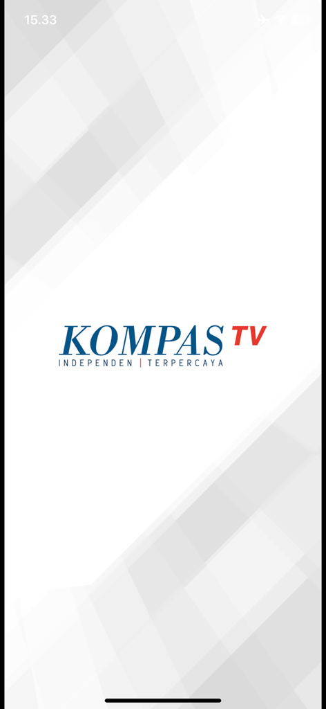 Kompas TV app splash screen featuring the logo and the slogan Independen Terpercaya on a white geometric background