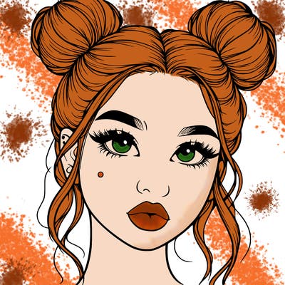 realistic girl with two buns on her hair and lips