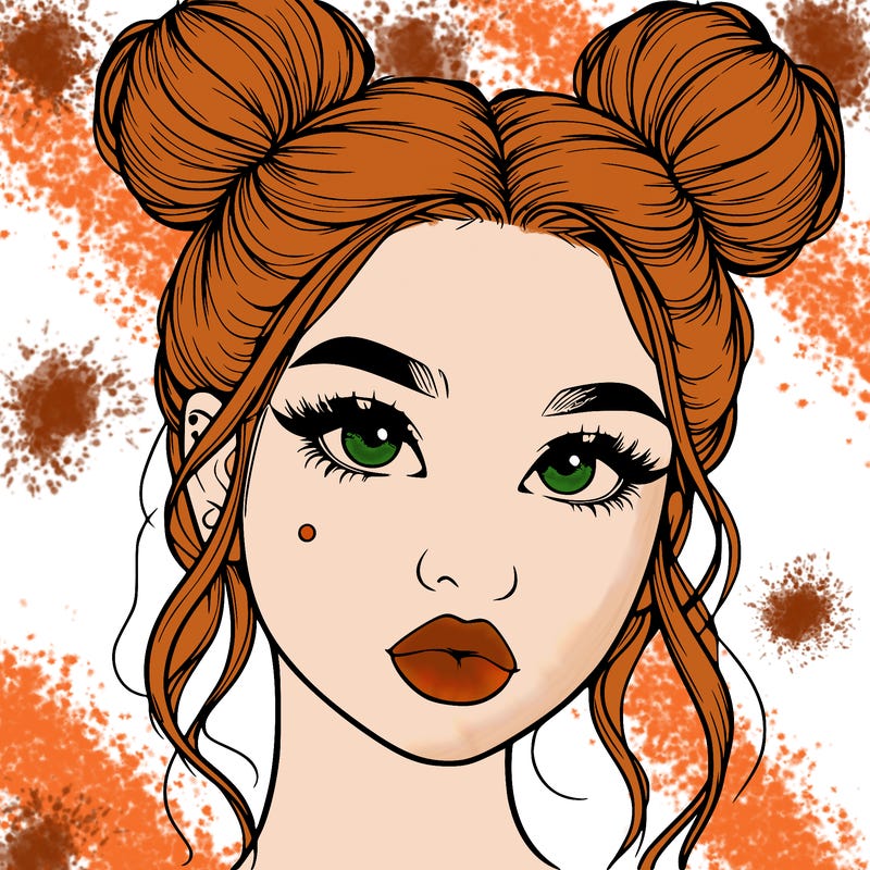 realistic girl with two buns on her hair and lips