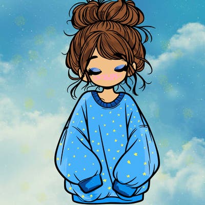 girl with baggy sweatshirt and messy bun