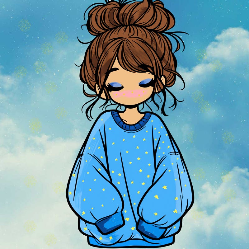 girl with baggy sweatshirt and messy bun