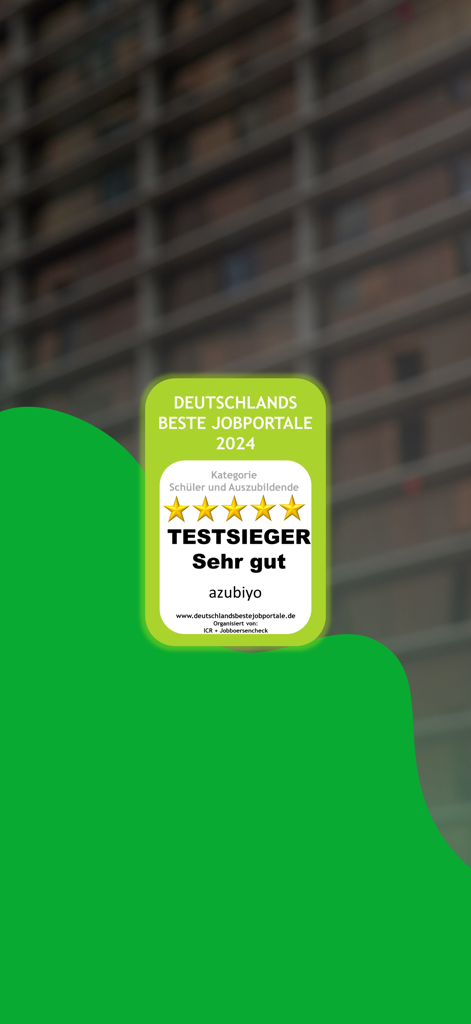 Azubiyo – Ausbildung per Swipe - Azubiyo test winner award badge for Germany best job portal 2024 for students and trainees