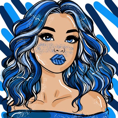 realistic girl with wavy hair and lips