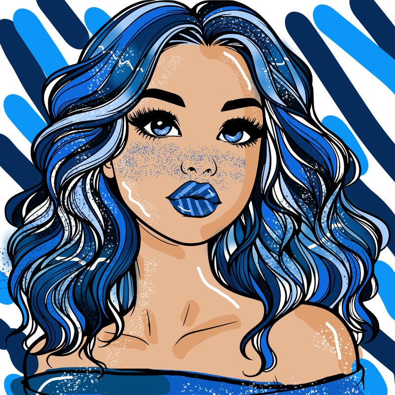 realistic girl with wavy hair and lips