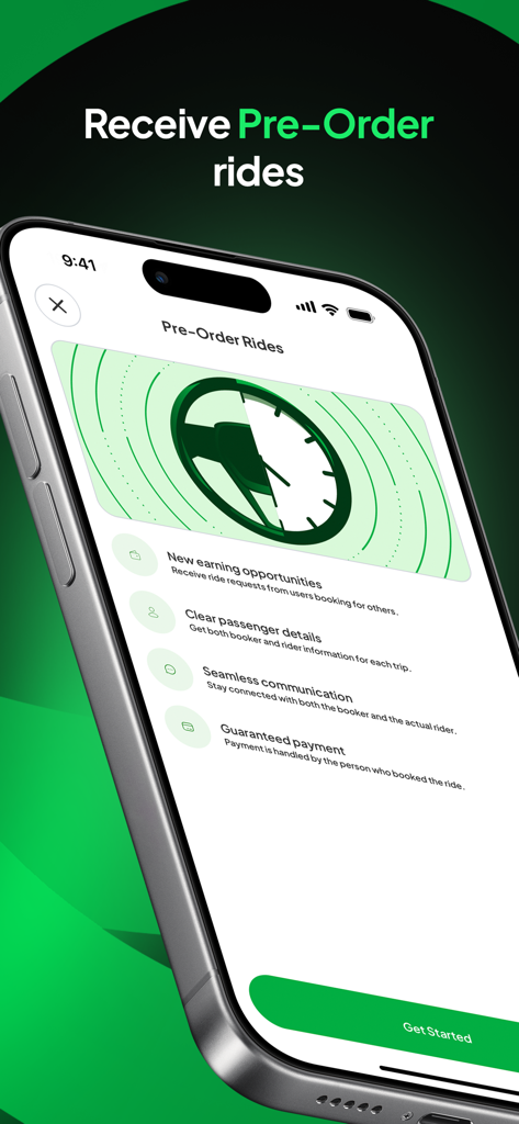 Avas App - Driver - Avas Driver app screen displaying the pre-order rides feature and earning opportunities for gig economy drivers