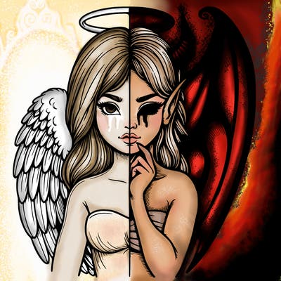 realistic angel half demon