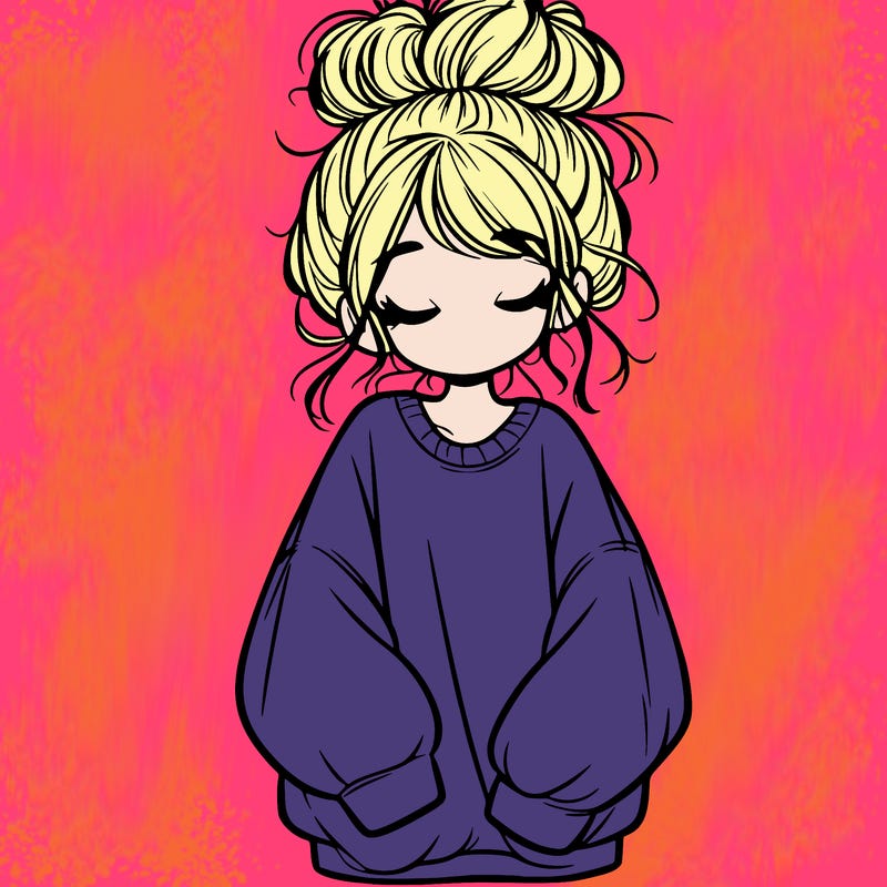 girl with baggy sweatshirt and messy bun