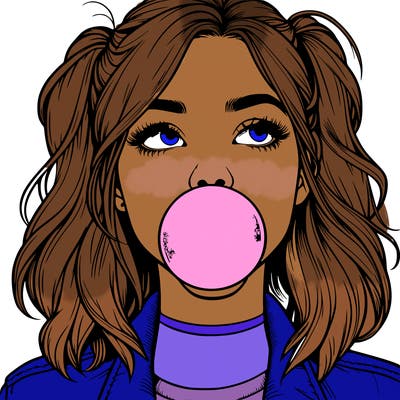 realististic girl blowing bubble -gum