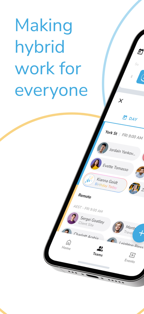 Calven - Pantalla de la aplicación móvil Calven que muestra ubicaciones del equipo y coordinación de la oficina para trabajadores híbridos