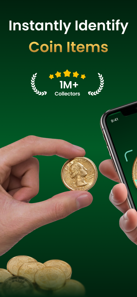 Coin Value Checker & Price - A hand holding a coin and scanning it with a smartphone using the coin identifier app