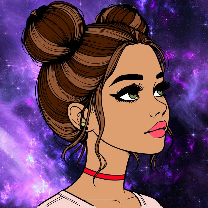 realistic girl with buns on the top of her head