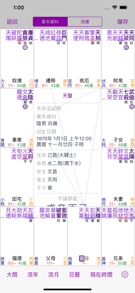 Professional Zi Wei Dou Shu astrological chart interface showing twelve palaces and star distributions