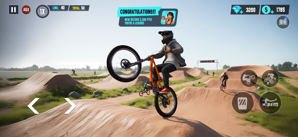 BMX Playground - BMX Playground의 흙길 트랙에서 새로운 기록 알림과 함께 트릭을 선보이는 BMX 라이더