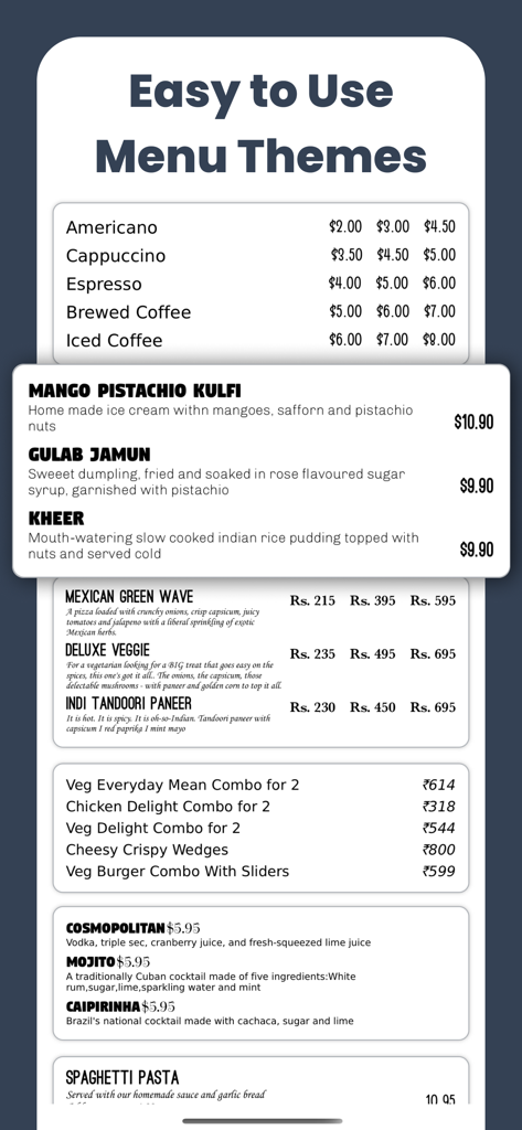 A collection of professional and diverse menu templates for restaurants and cafes.
