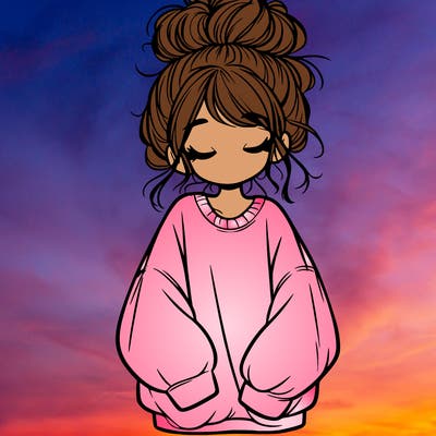 girl with baggy sweatshirt and messy bun