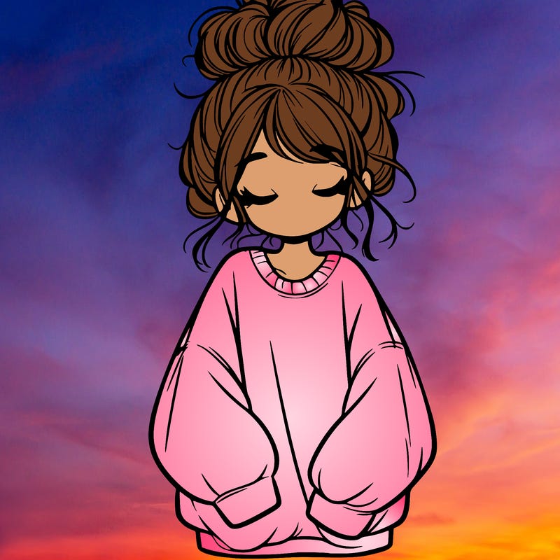 girl with baggy sweatshirt and messy bun