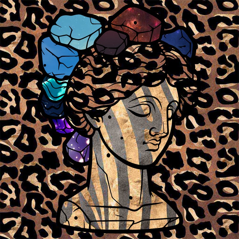 bust of a female statue with rock-shaped hair