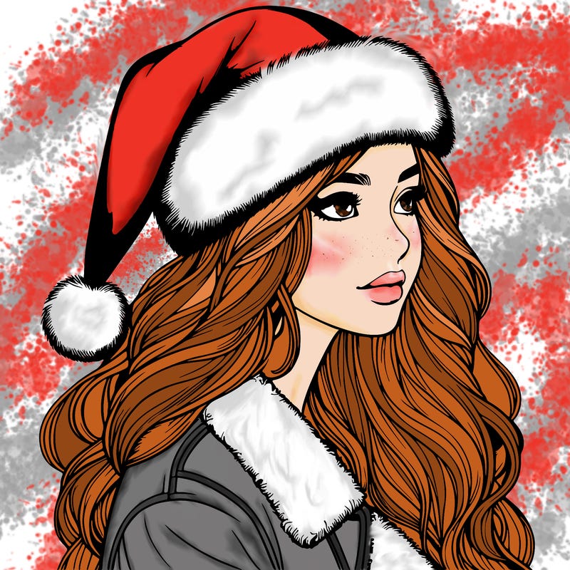realistic girl in santa hat