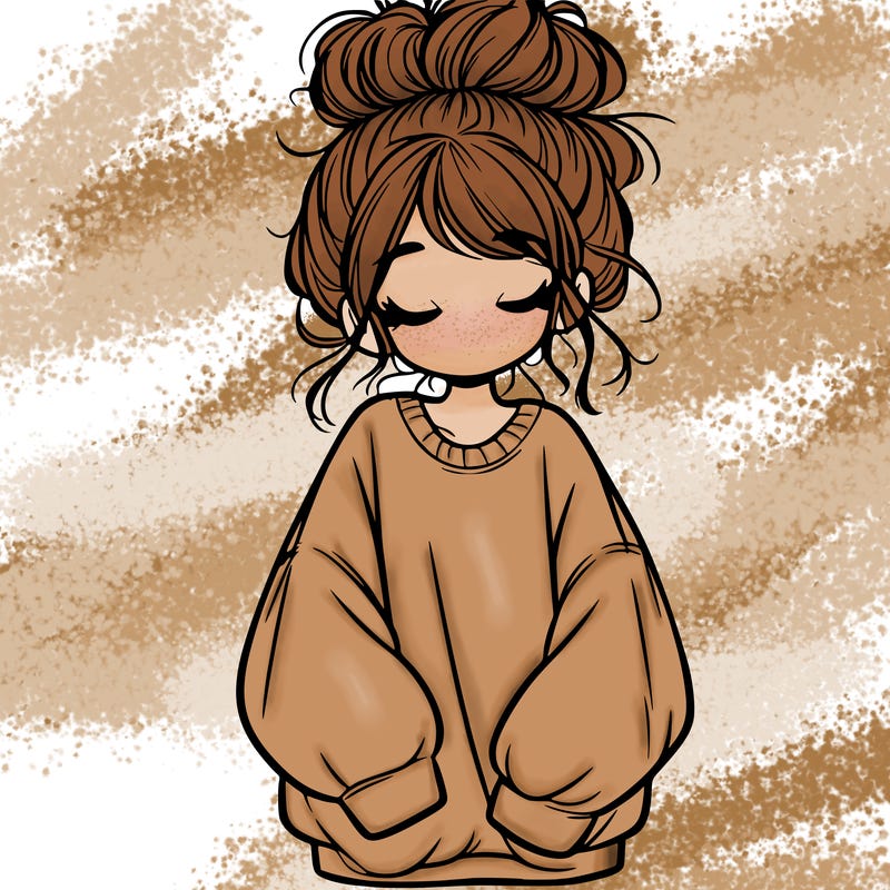 girl with baggy sweatshirt and messy bun