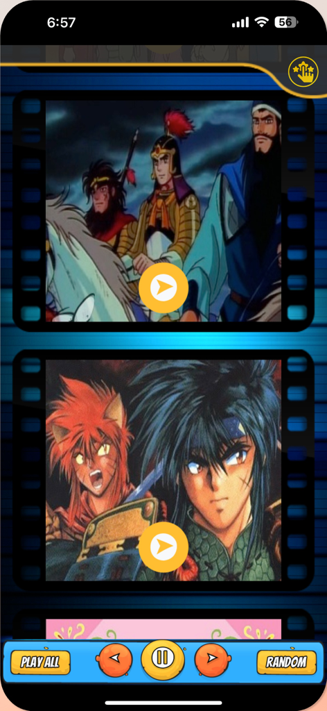 اغاني افلام كرتون بدون نت - Bildschirm einer mobilen App, der eine scrollbare Liste von Vintage-arabisch synchronisierten Anime-Eröffnungsvideos anzeigt.