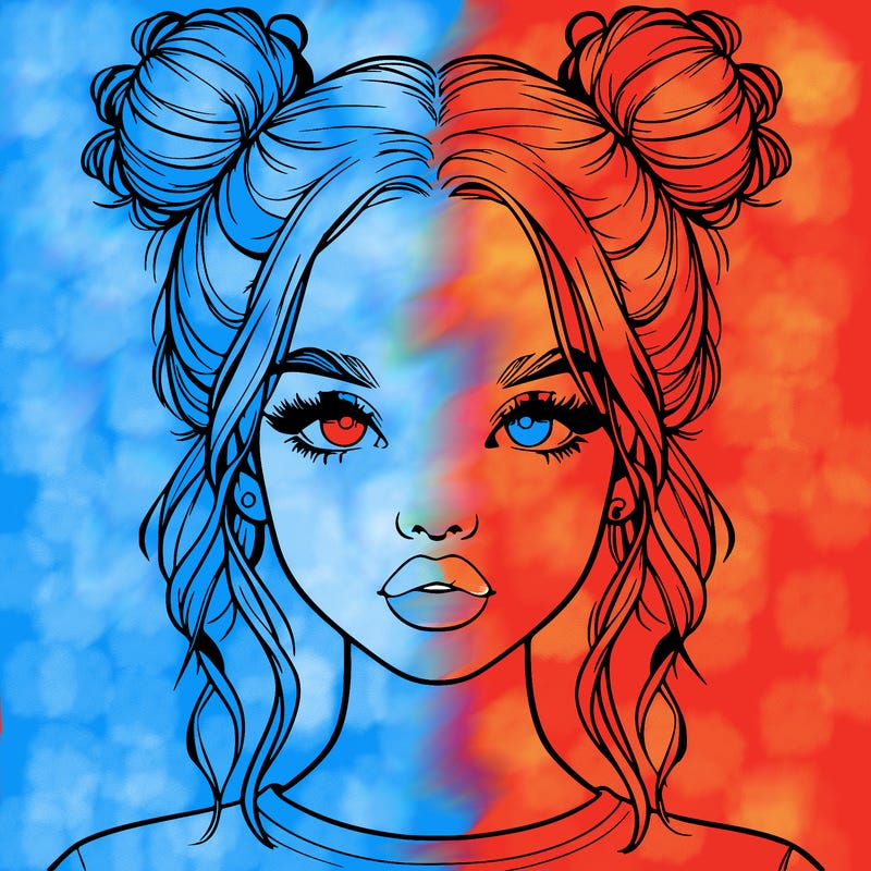 realistic girl with two buns in hair and lips