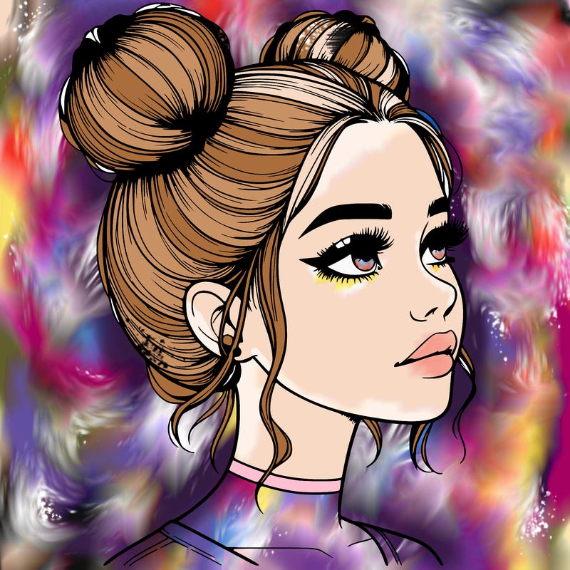 realistic girl with buns on the top of her head