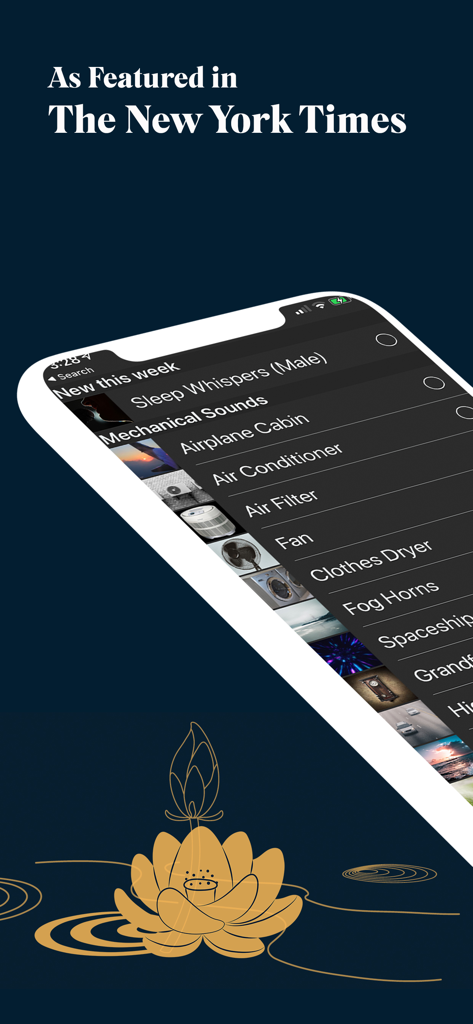 White Noise Deep Sleep Sounds - Die App Weiße-Rauschen-Tiefschlaf-Klänge auf dem iPhone mit mechanischen Geräuschen und einer Empfehlung der New York Times.