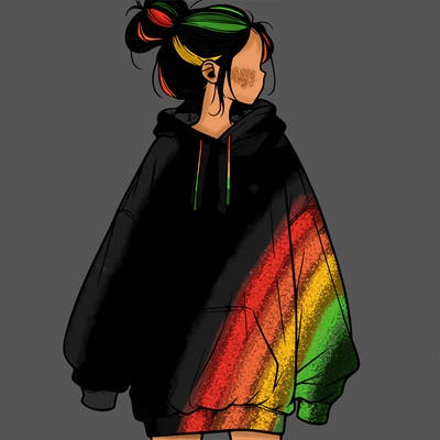 realistic girl with a oversized sweatshirt on and a bun