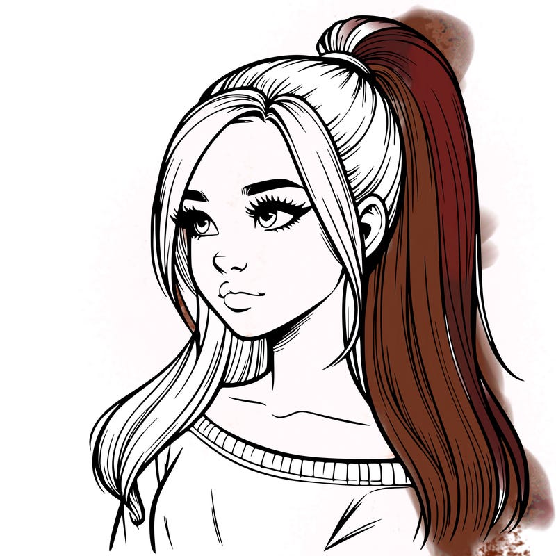 realistic girl with a high ponytail