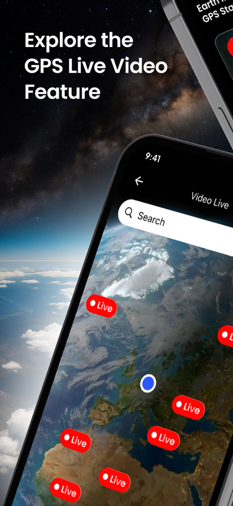 Ein Smartphone-Bildschirm, der die Mappa-App mit Live-Kamerastandorten auf einer Satellitenkarte der Erde zeigt.