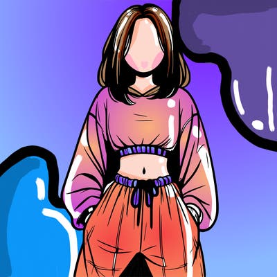 realistic girl faceless with baggy pants and a crop top
