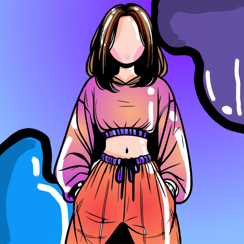 realistic girl faceless with baggy pants and a crop top