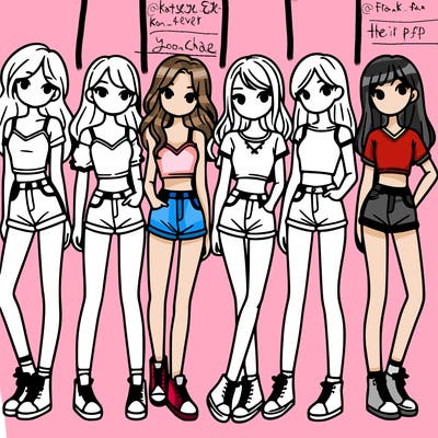 a group of girls wearing crop tops and shorts