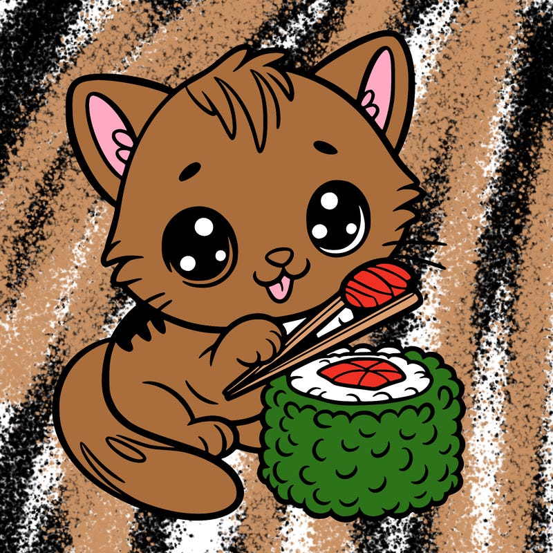 kitten playing with sushi