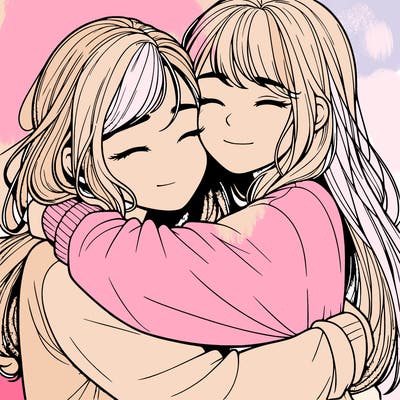 realistic two girls hugging