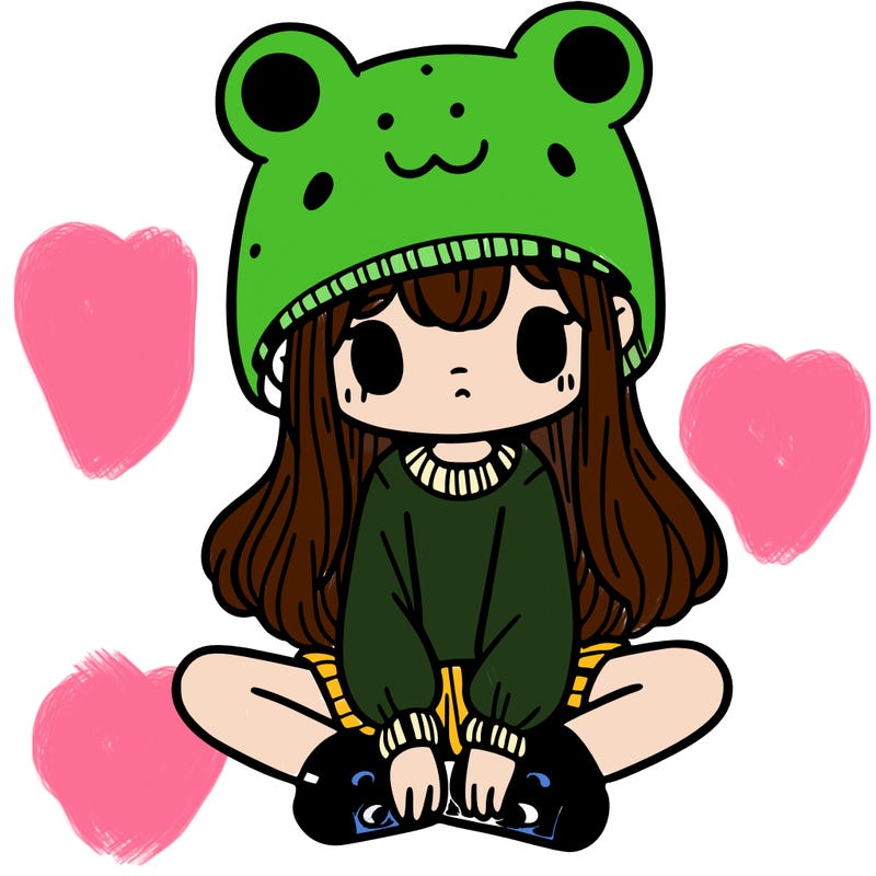 a girl wearing a frog hat and some frog socks