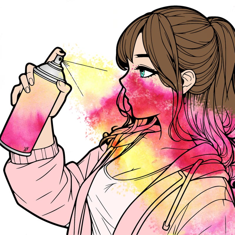 a realistic girl spray, painting