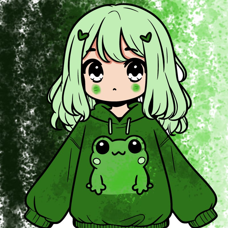 girl wearing frogging sweatshirt