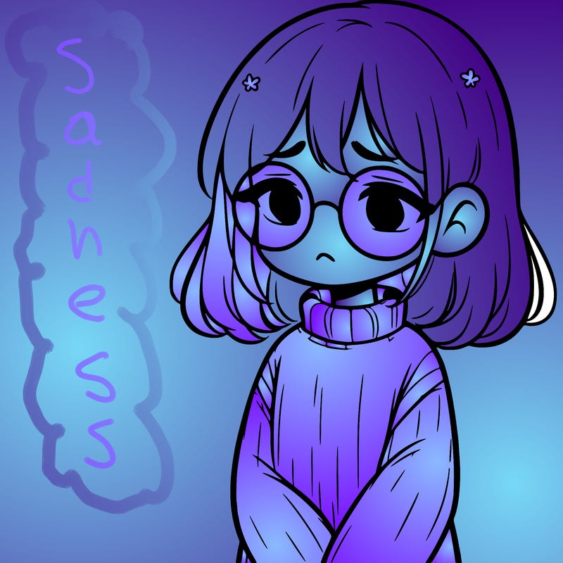 sad girl with glasses in a sweater