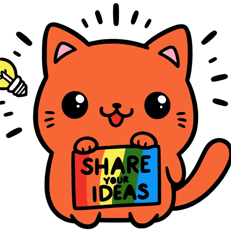 a cute cat saying share your ideas