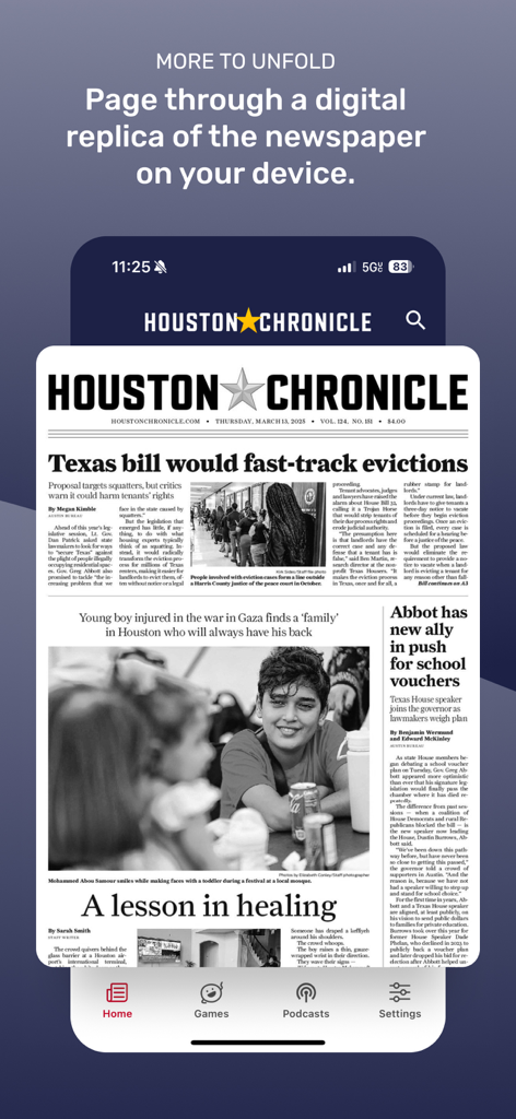 Houston Chronicle - Houston Chronicle mobile app displaying a digital replica of the daily newspaper