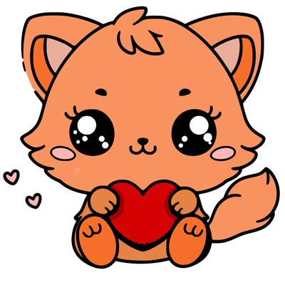 cute kitten with a little red heart holding it